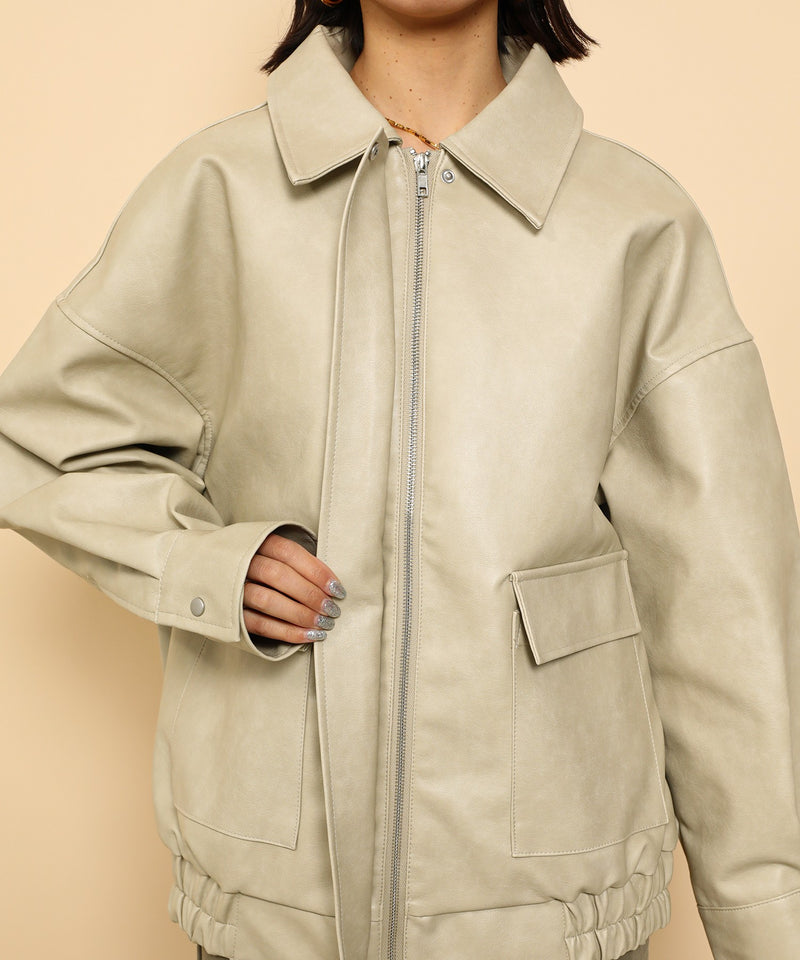 合成皮革 ステンカラー オーバーサイズ ヴィンテージライク ブルゾン