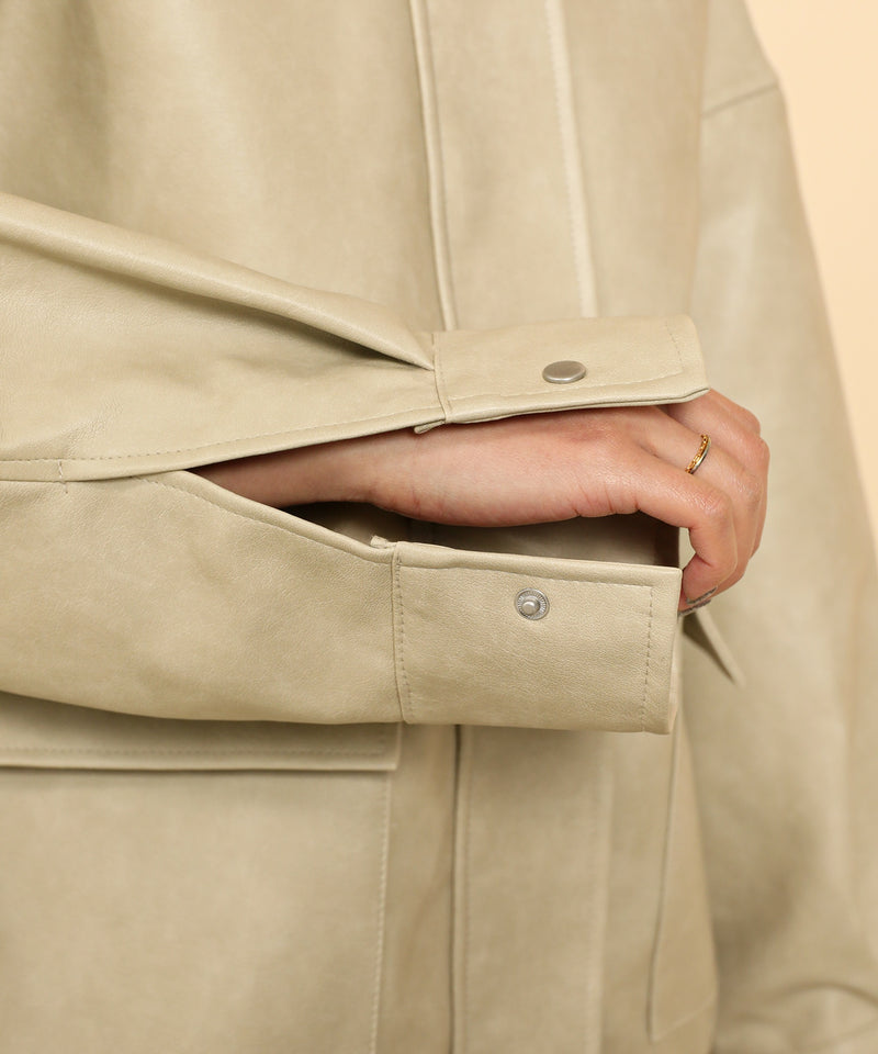 合成皮革 ステンカラー オーバーサイズ ヴィンテージライク ブルゾン