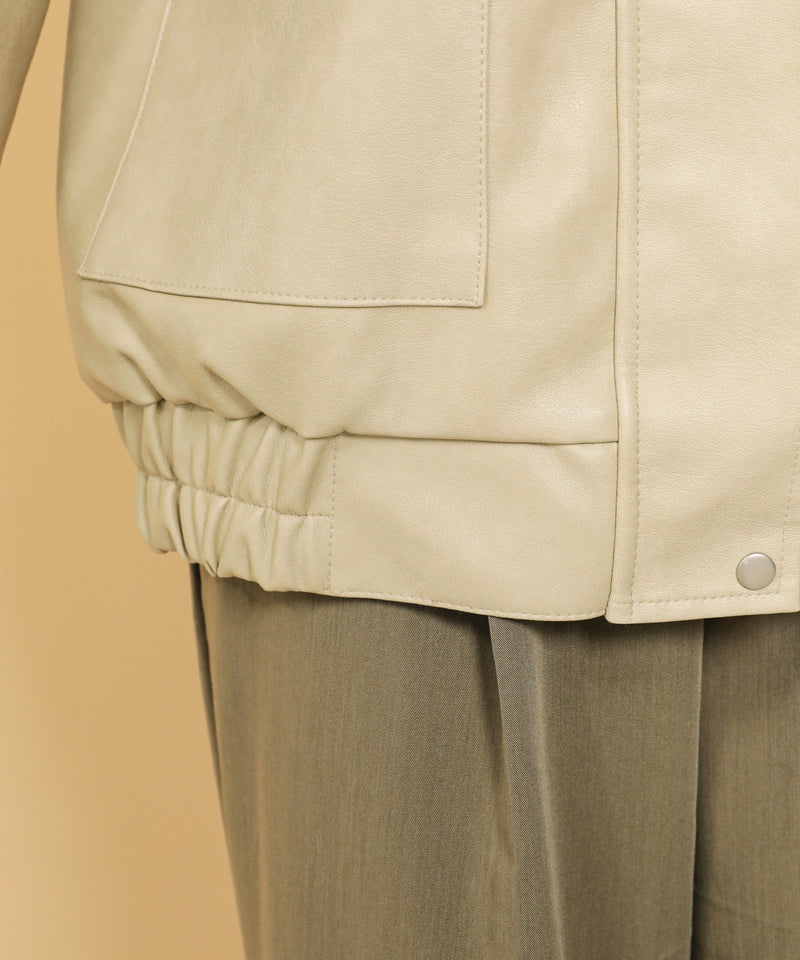 合成皮革 ステンカラー オーバーサイズ ヴィンテージライク ブルゾン