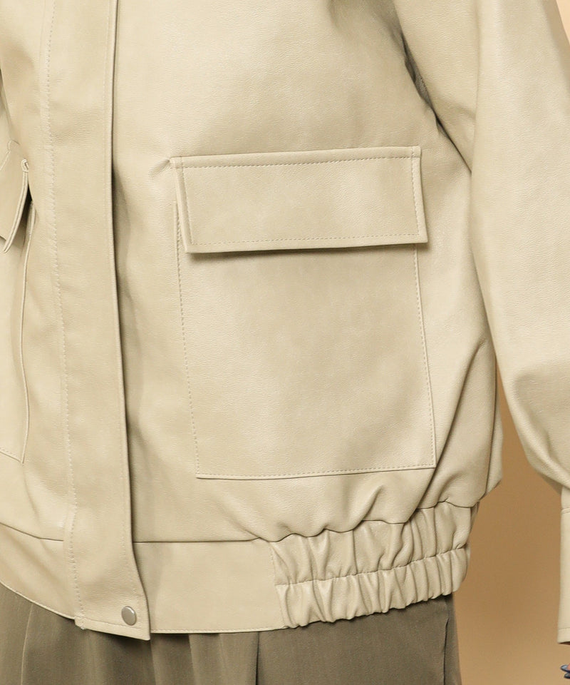 合成皮革 ステンカラー オーバーサイズ ヴィンテージライク ブルゾン