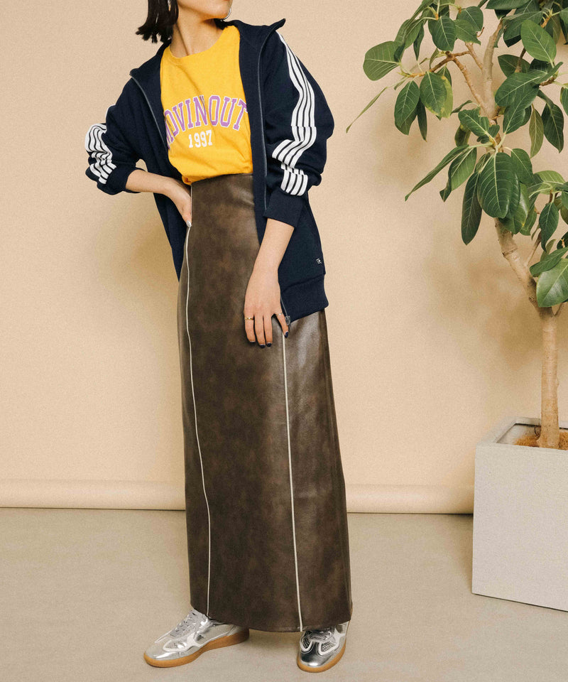 合成皮革 パイピング タイトスカート