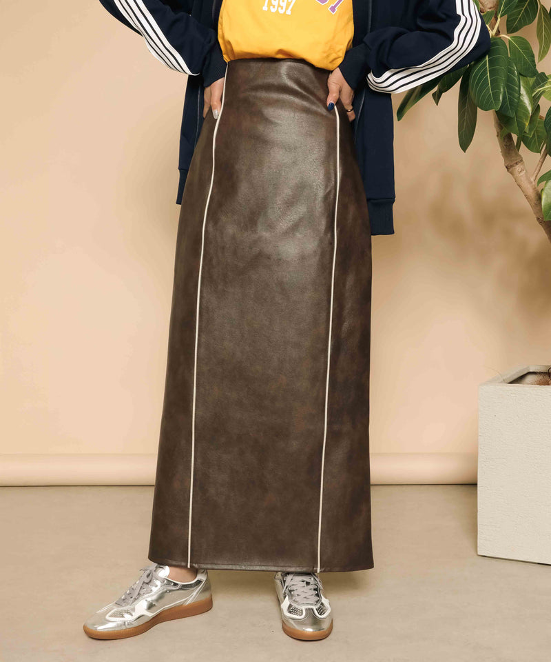 合成皮革 パイピング タイトスカート