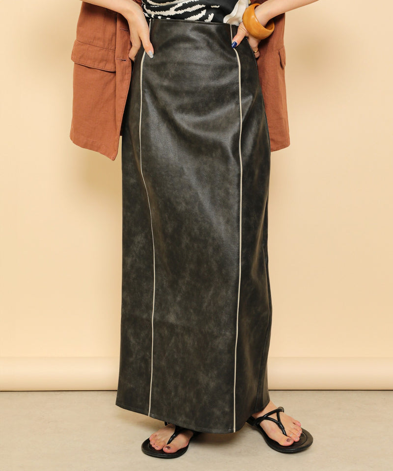 合成皮革 パイピング タイトスカート