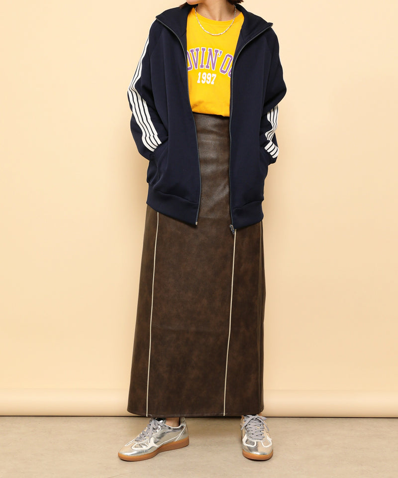 合成皮革 パイピング タイトスカート