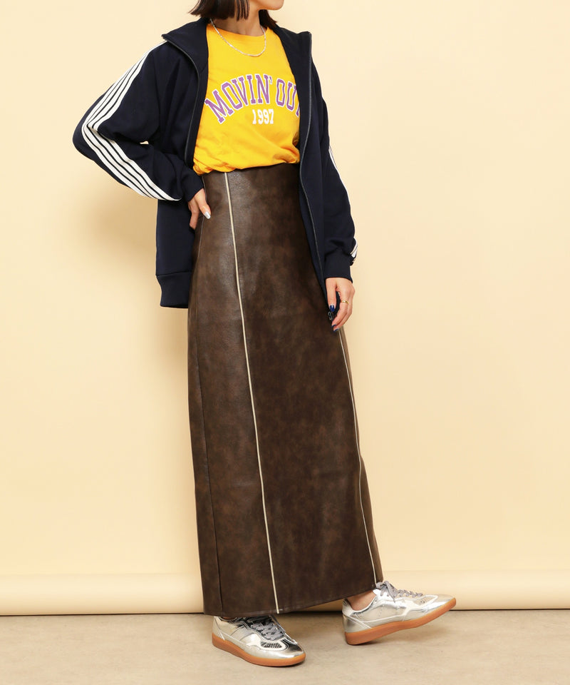 合成皮革 パイピング タイトスカート