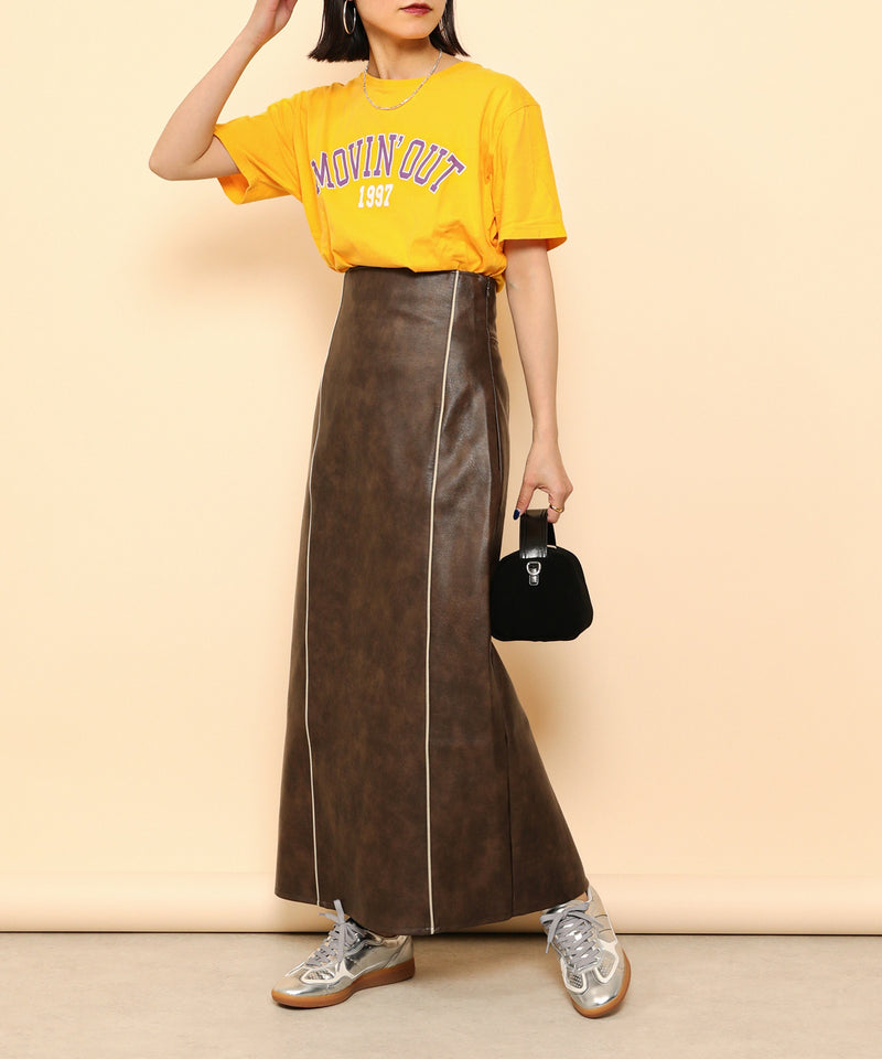 合成皮革 パイピング タイトスカート