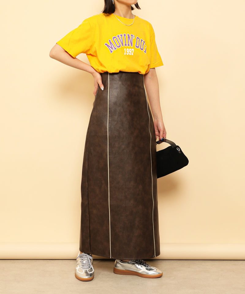 合成皮革 パイピング タイトスカート