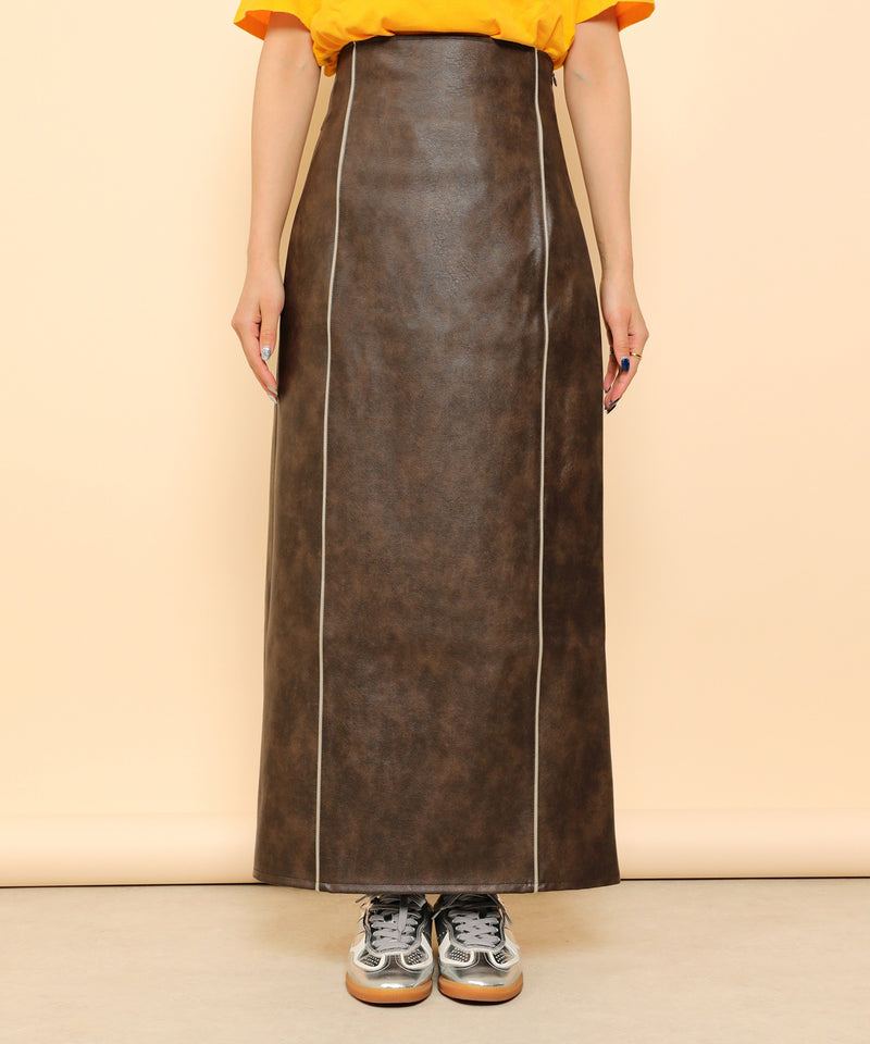 合成皮革 パイピング タイトスカート