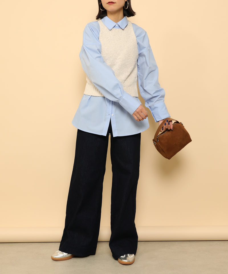 オーバーサイズ ベーシック シャツブラウス ストライプ 無地