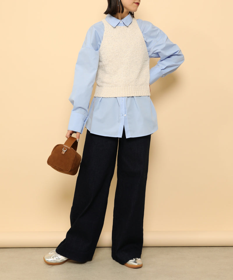 オーバーサイズ ベーシック シャツブラウス ストライプ 無地