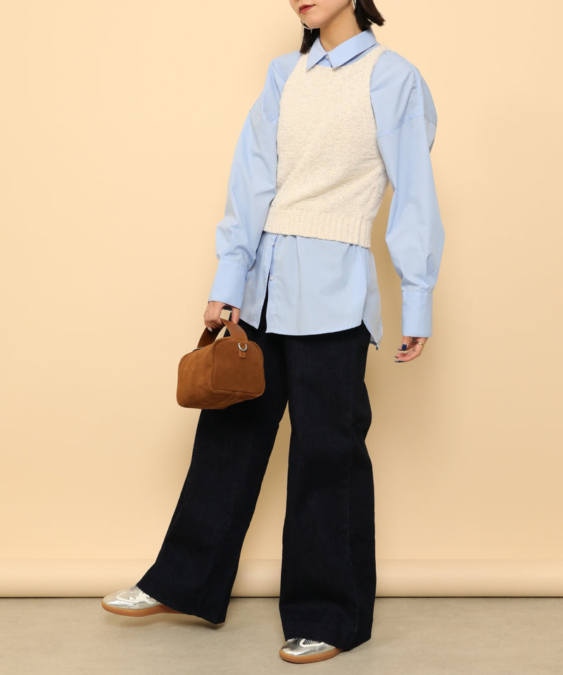 オーバーサイズ ベーシック シャツブラウス ストライプ 無地