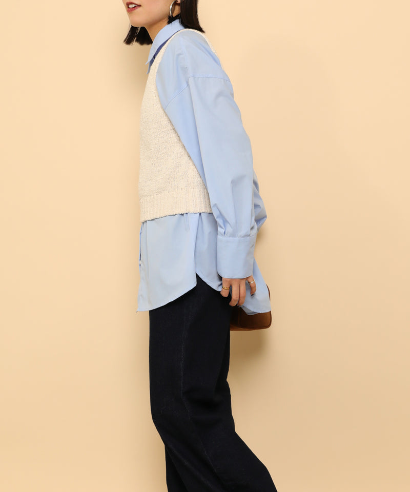 オーバーサイズ ベーシック シャツブラウス ストライプ 無地