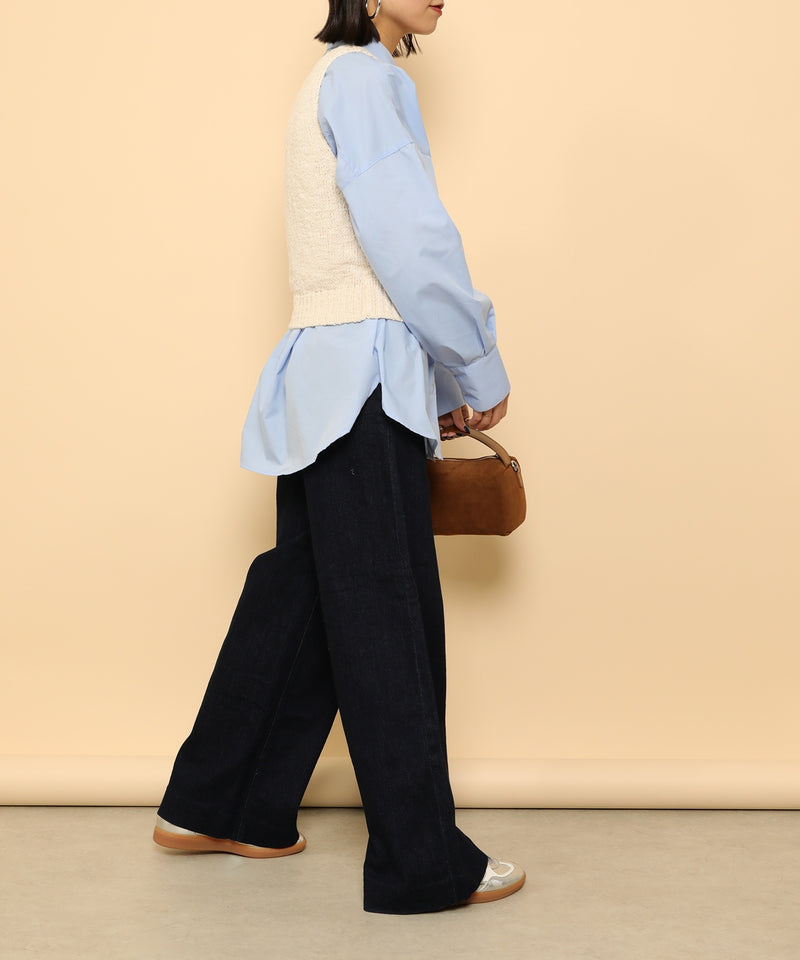 オーバーサイズ ベーシック シャツブラウス ストライプ 無地