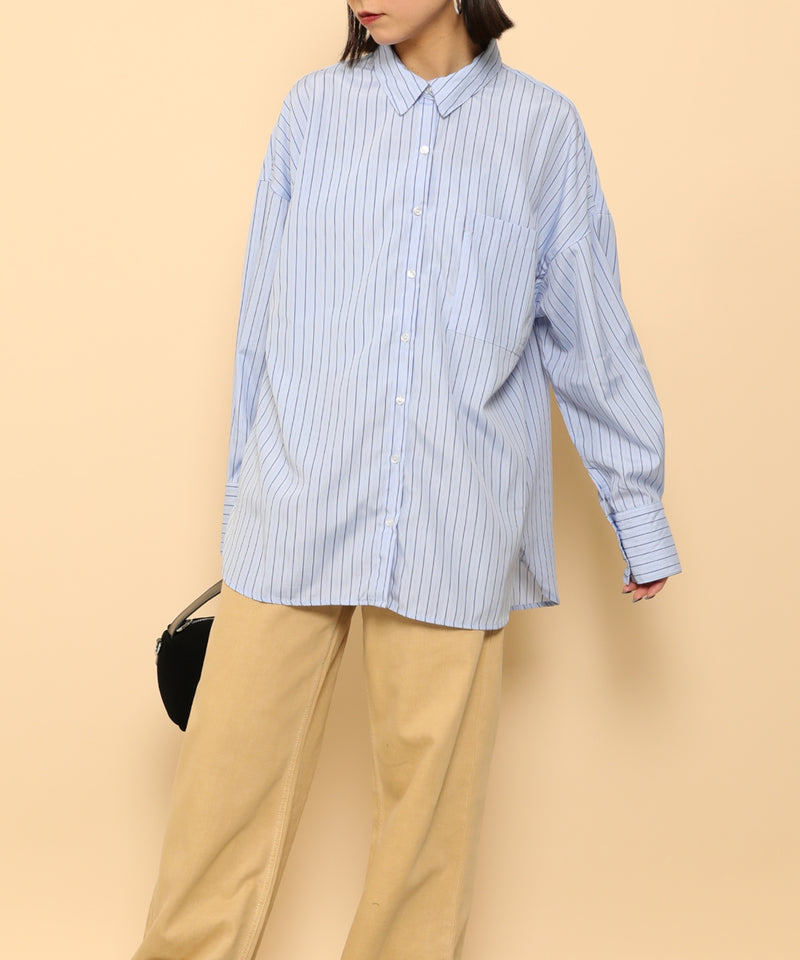 オーバーサイズ ベーシック シャツブラウス ストライプ 無地