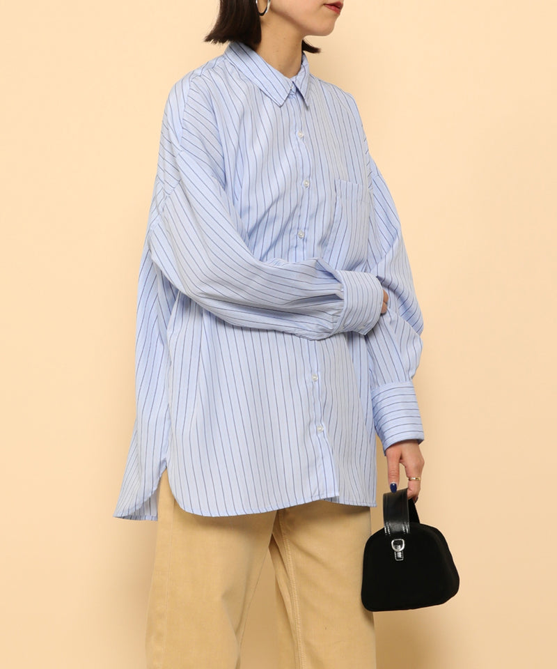 オーバーサイズ ベーシック シャツブラウス ストライプ 無地