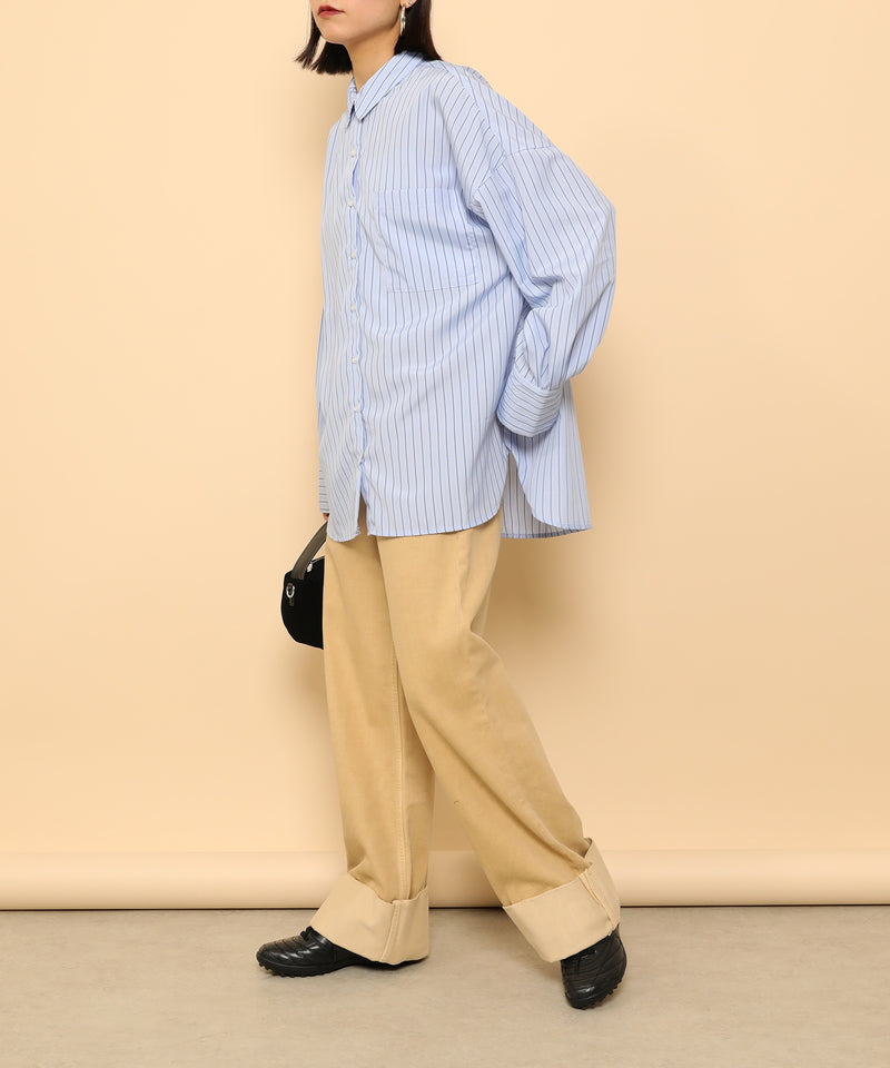オーバーサイズ ベーシック シャツブラウス ストライプ 無地