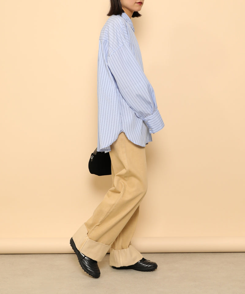 オーバーサイズ ベーシック シャツブラウス ストライプ 無地