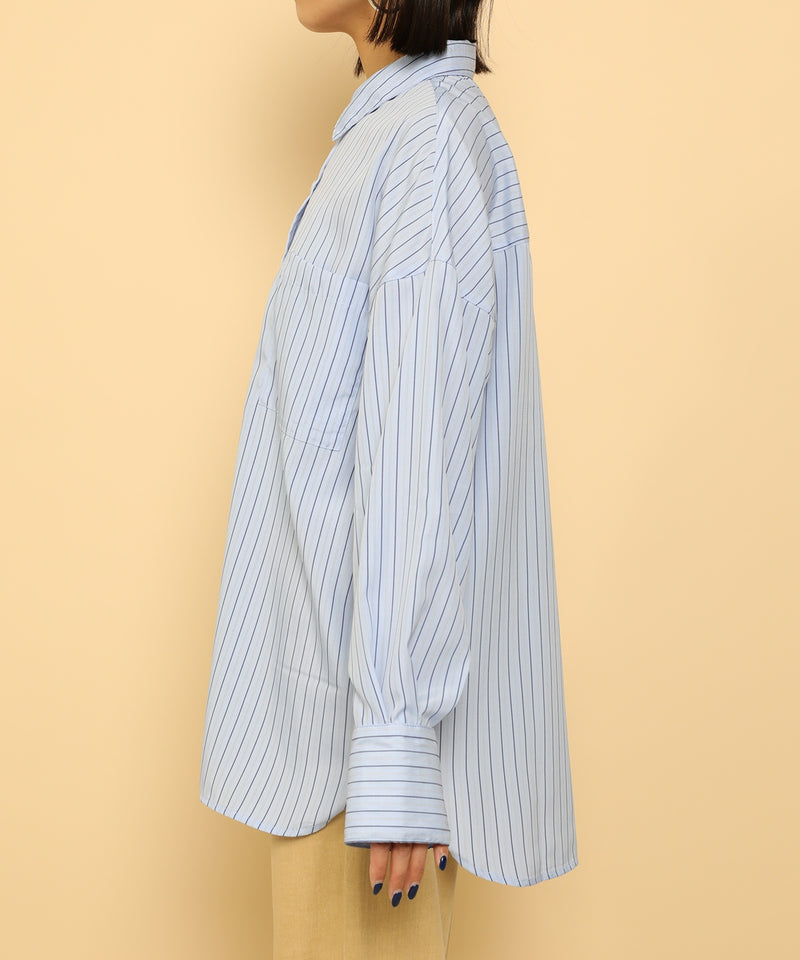 オーバーサイズ ベーシック シャツブラウス ストライプ 無地
