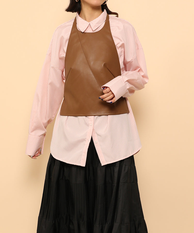 オーバーサイズ ベーシック シャツブラウス ストライプ 無地