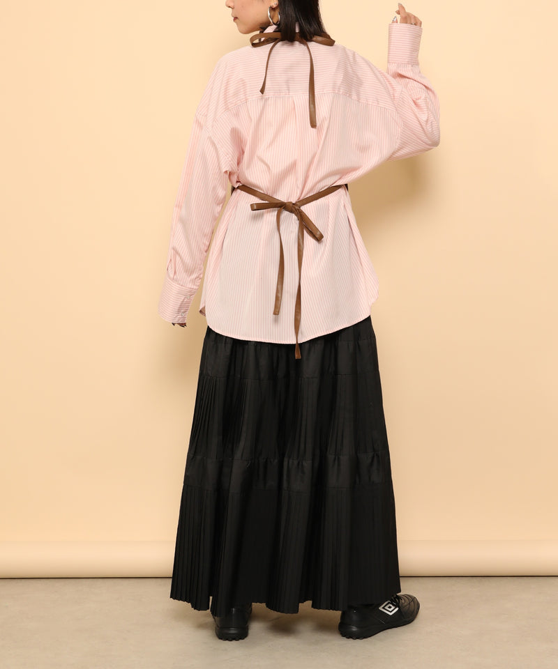 オーバーサイズ ベーシック シャツブラウス ストライプ 無地