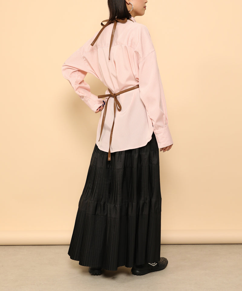 オーバーサイズ ベーシック シャツブラウス ストライプ 無地