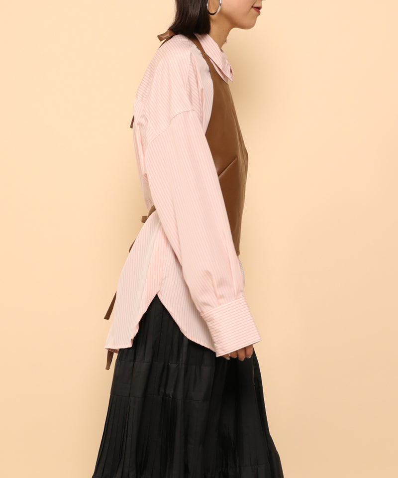 オーバーサイズ ベーシック シャツブラウス ストライプ 無地