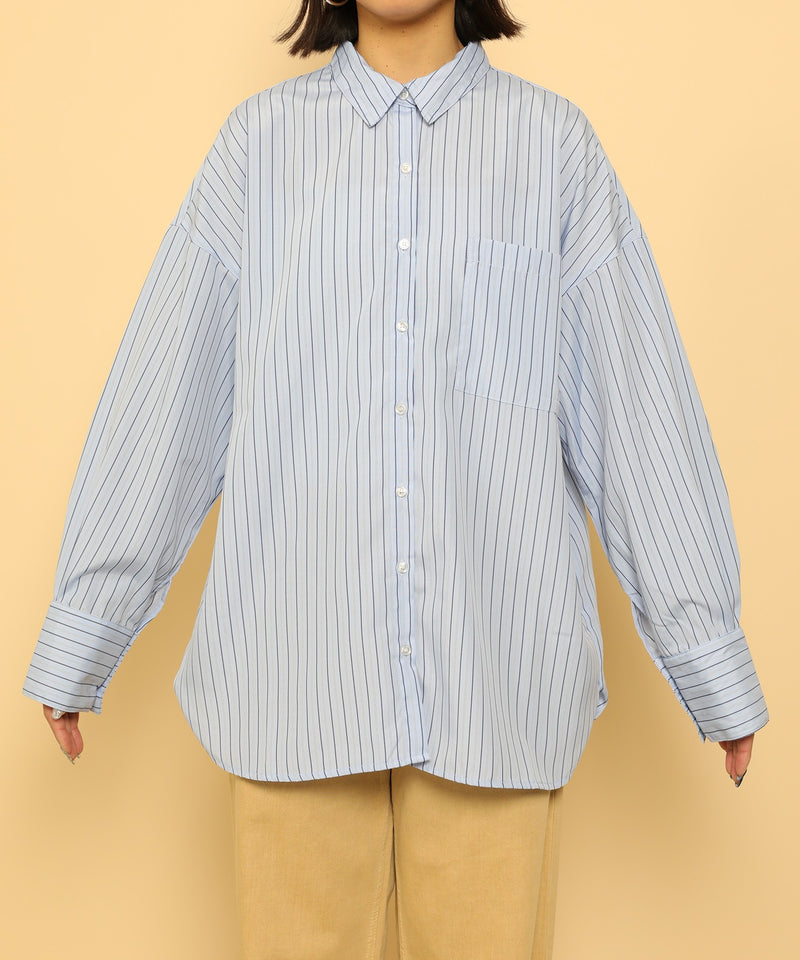 オーバーサイズ ベーシック シャツブラウス ストライプ 無地