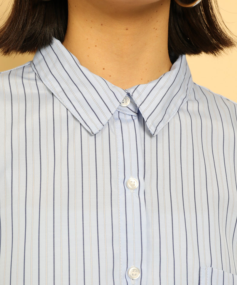 オーバーサイズ ベーシック シャツブラウス ストライプ 無地