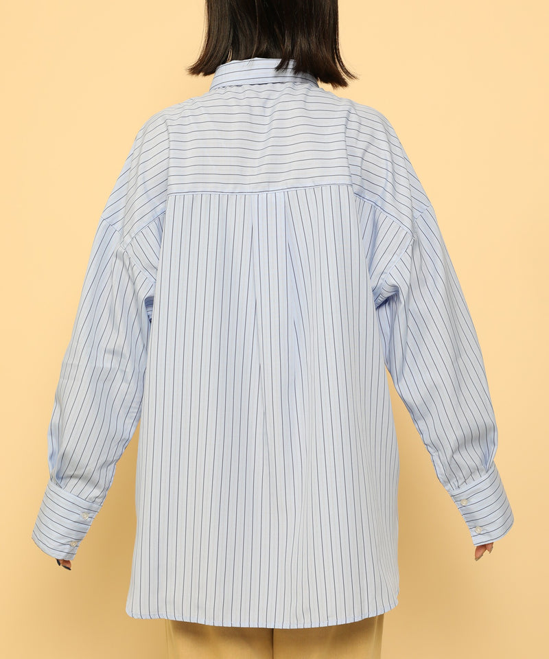 オーバーサイズ ベーシック シャツブラウス ストライプ 無地