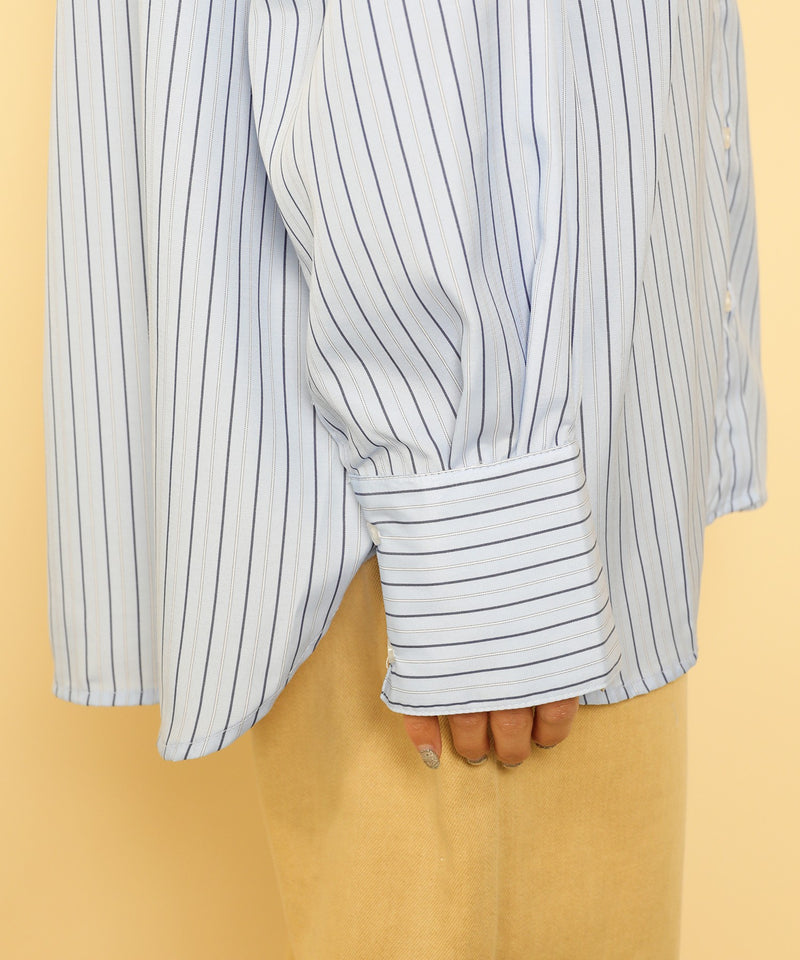 オーバーサイズ ベーシック シャツブラウス ストライプ 無地