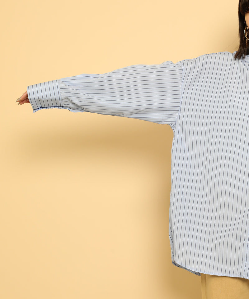 オーバーサイズ ベーシック シャツブラウス ストライプ 無地