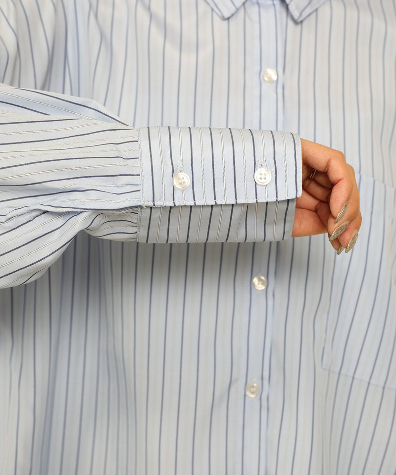 オーバーサイズ ベーシック シャツブラウス ストライプ 無地