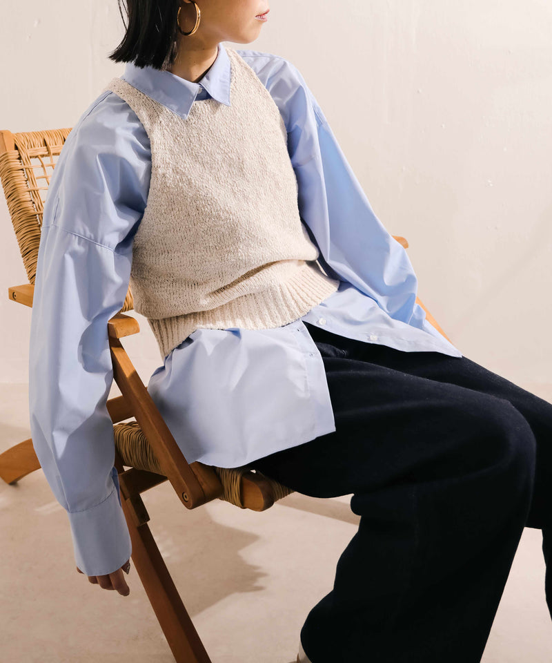 オーバーサイズ ベーシック シャツブラウス ストライプ 無地