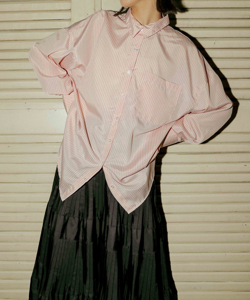オーバーサイズ ベーシック シャツブラウス ストライプ 無地