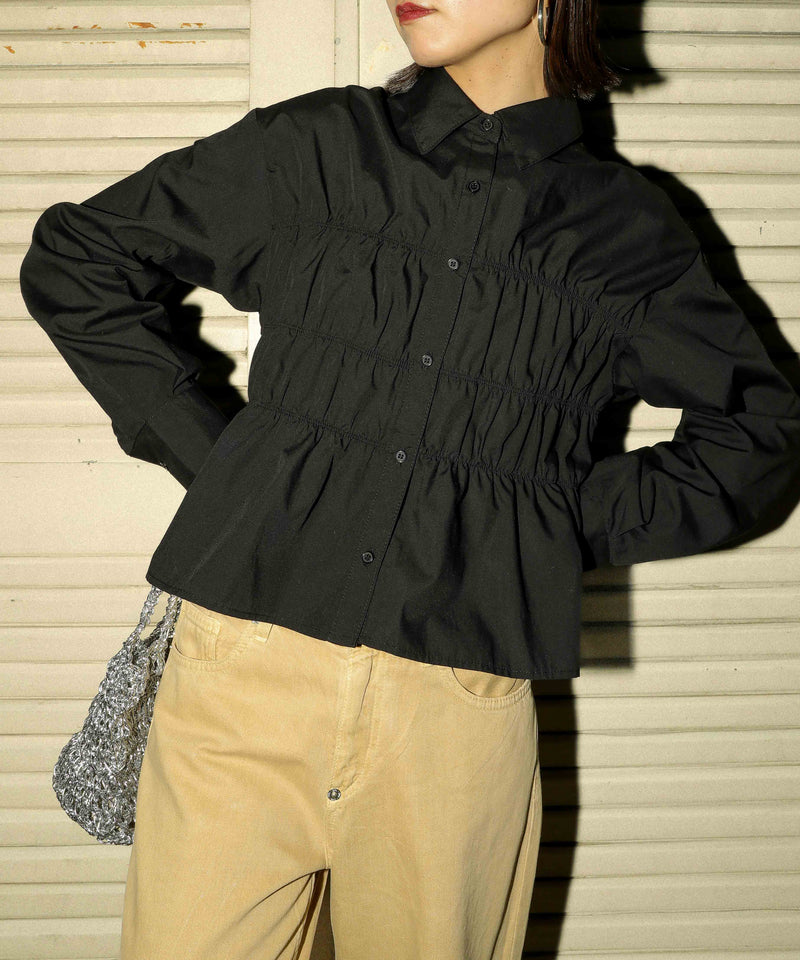 シャーリング ビスチェデザイン ショート ブラウス