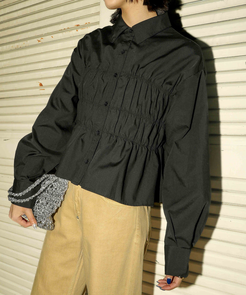 シャーリング ビスチェデザイン ショート ブラウス