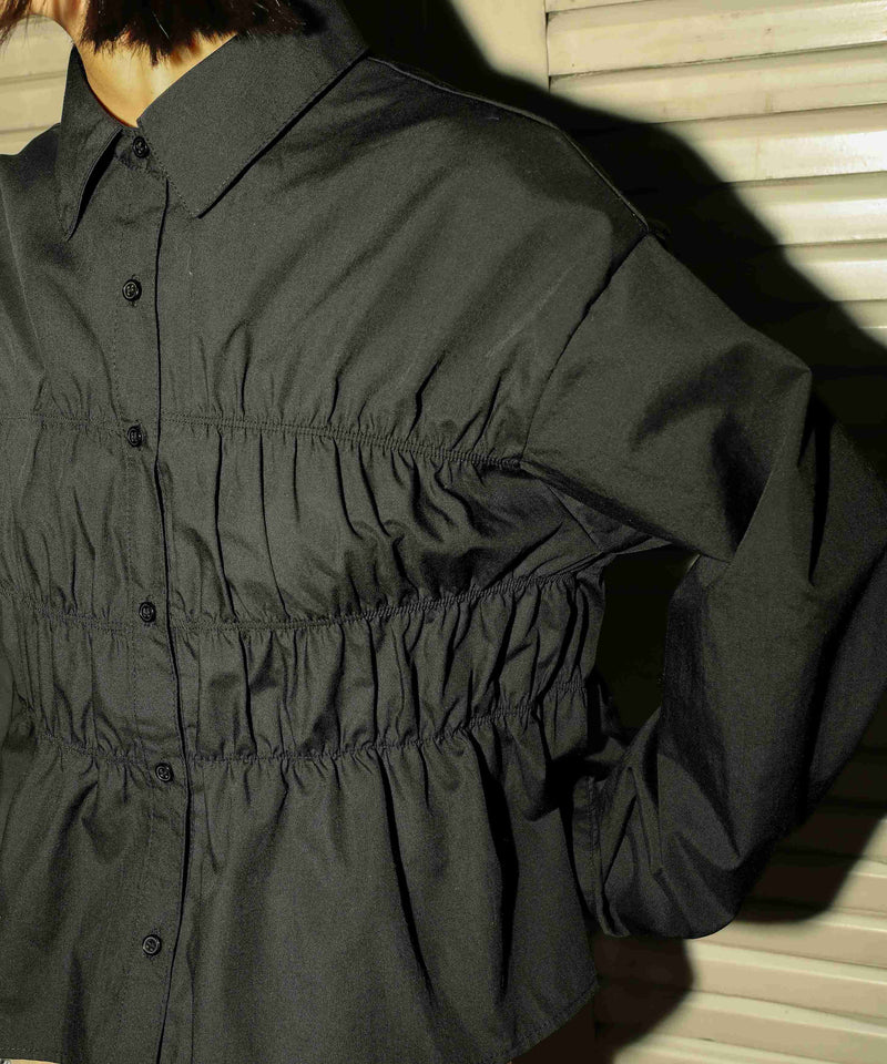 シャーリング ビスチェデザイン ショート ブラウス