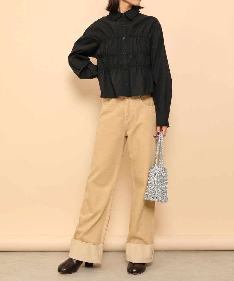 シャーリング ビスチェデザイン ショート ブラウス