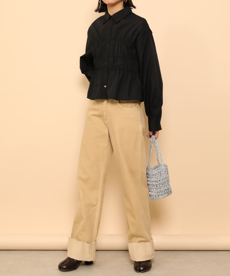 シャーリング ビスチェデザイン ショート ブラウス