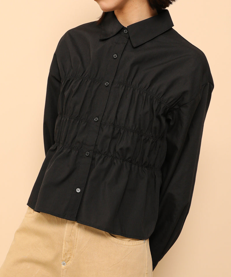 シャーリング ビスチェデザイン ショート ブラウス