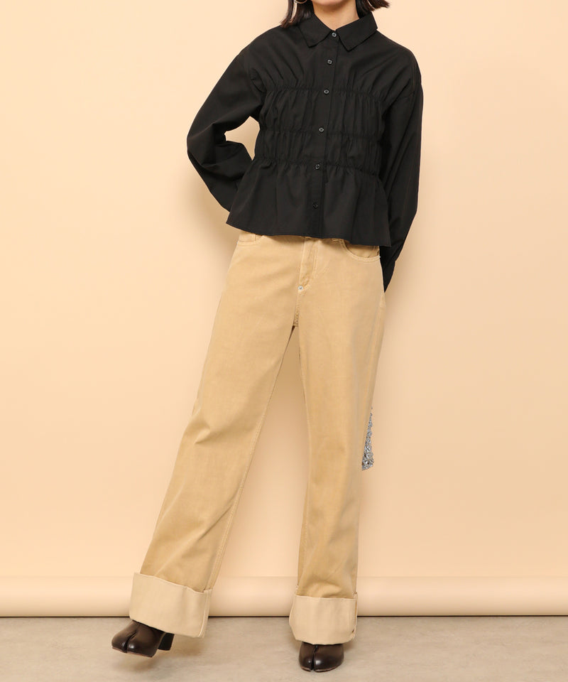 シャーリング ビスチェデザイン ショート ブラウス