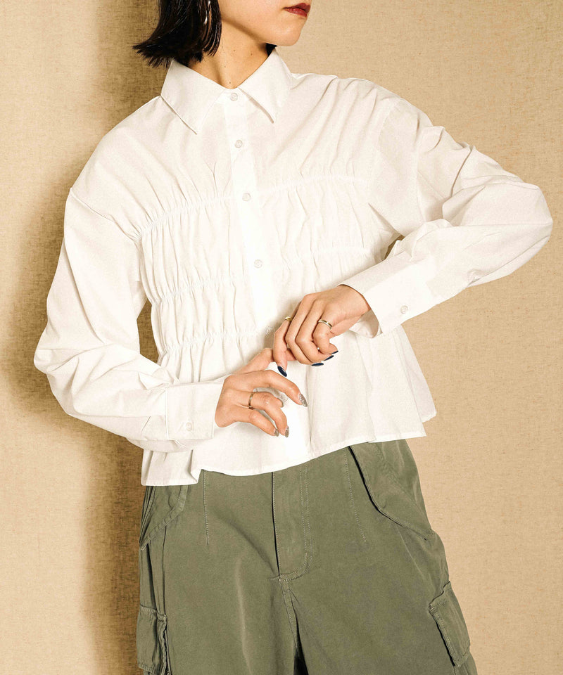 シャーリング ビスチェデザイン ショート ブラウス