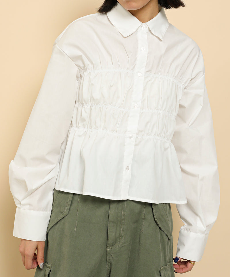 シャーリング ビスチェデザイン ショート ブラウス