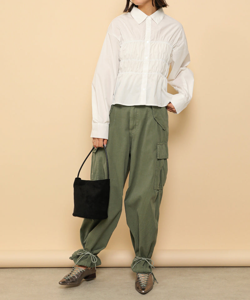 シャーリング ビスチェデザイン ショート ブラウス