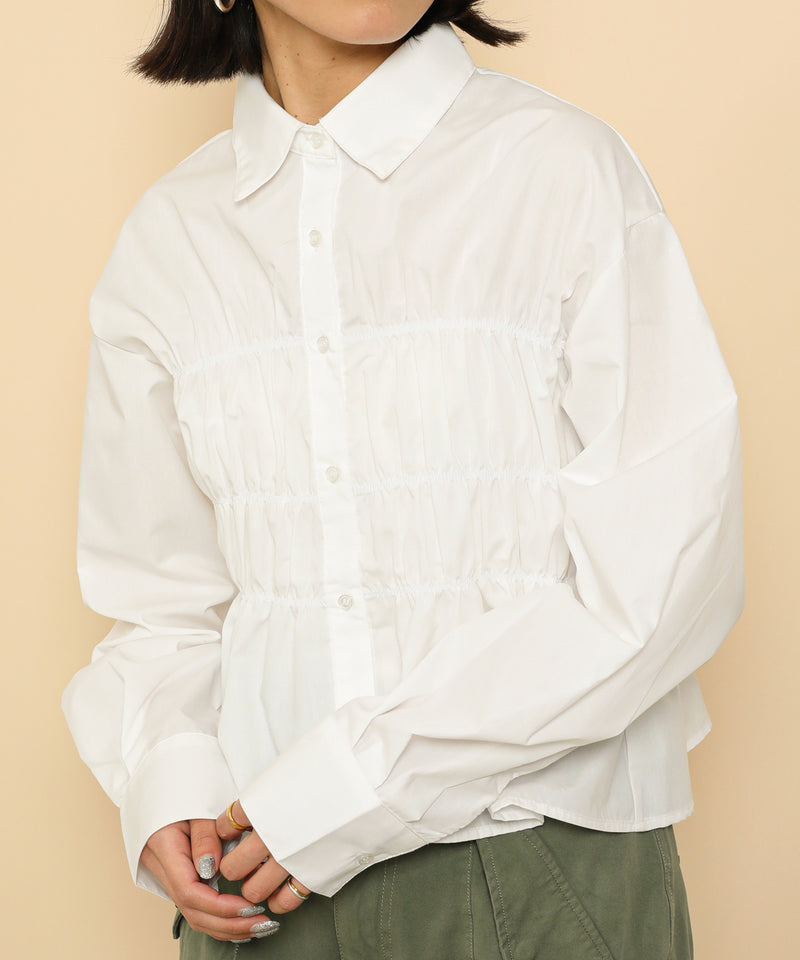 シャーリング ビスチェデザイン ショート ブラウス