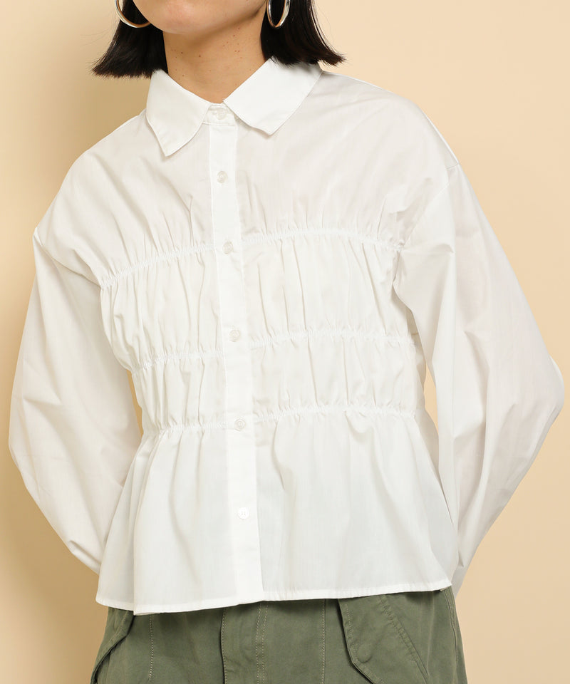 シャーリング ビスチェデザイン ショート ブラウス