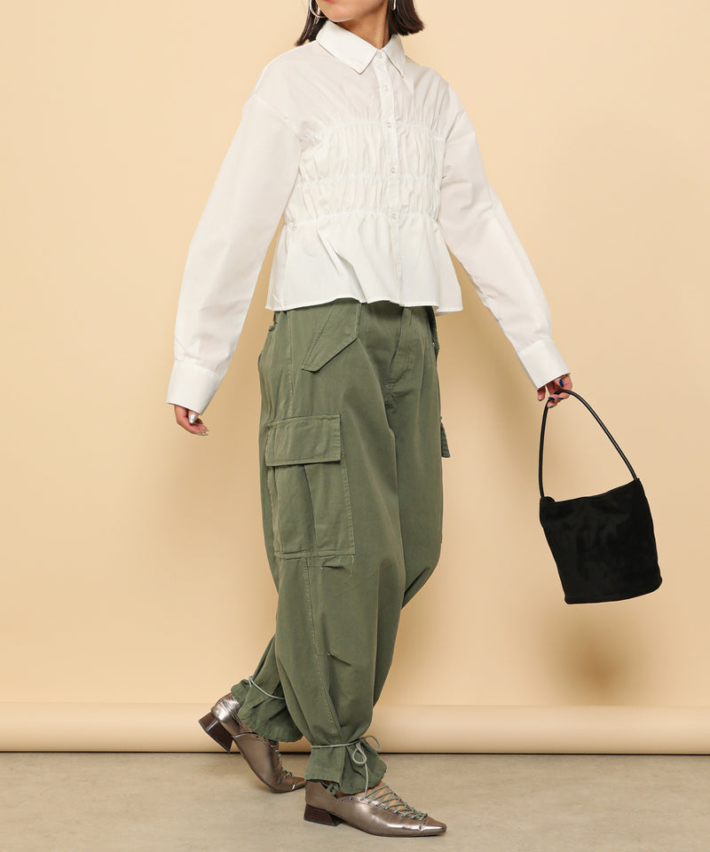 シャーリング ビスチェデザイン ショート ブラウス