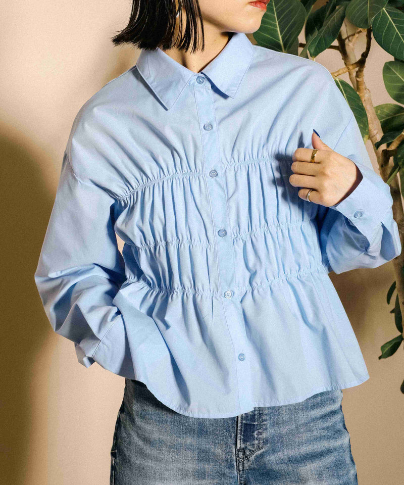 シャーリング ビスチェデザイン ショート ブラウス