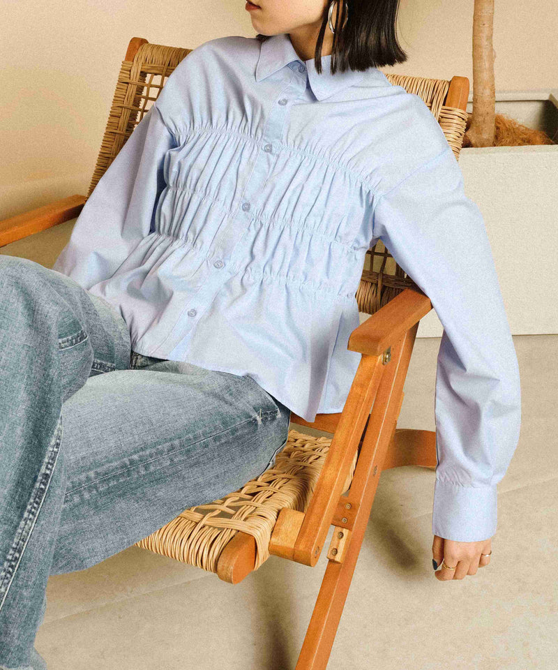 シャーリング ビスチェデザイン ショート ブラウス