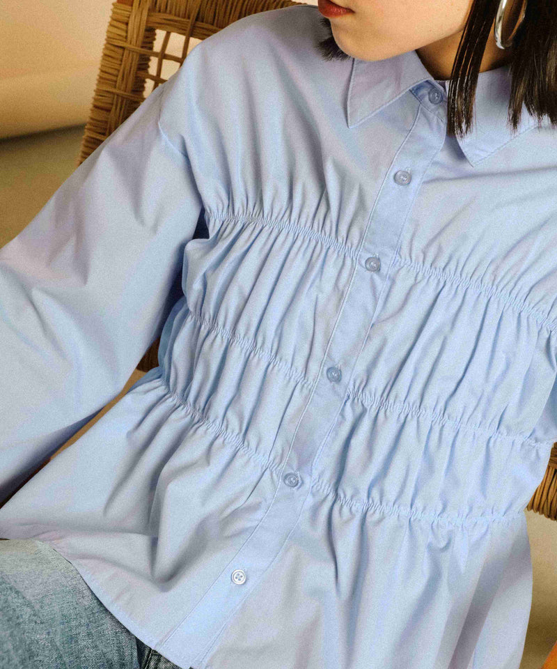 シャーリング ビスチェデザイン ショート ブラウス